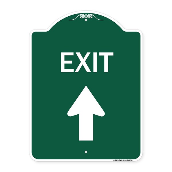 Designer Series Exit Exit W/ Up Arrow, Green & White Aluminum Sign, 18" H, 24" L, GW-1824-24030